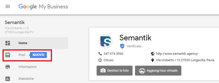 pannello di controllo GMB