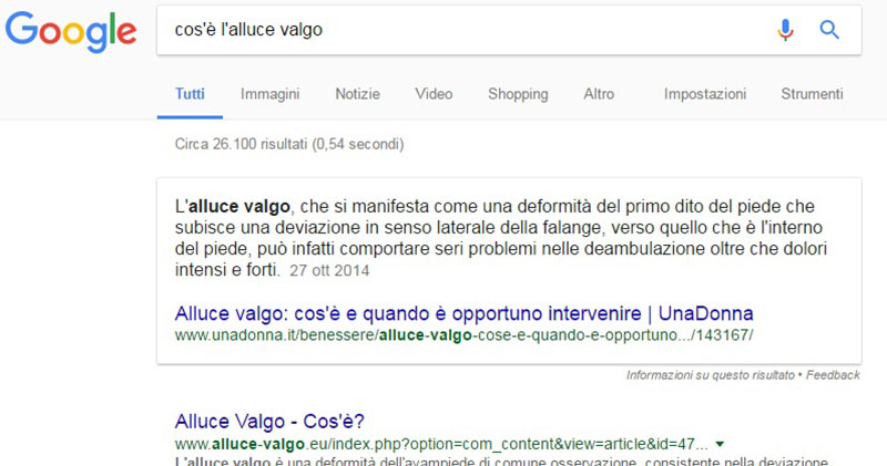 esempio posizione zero su Google.it